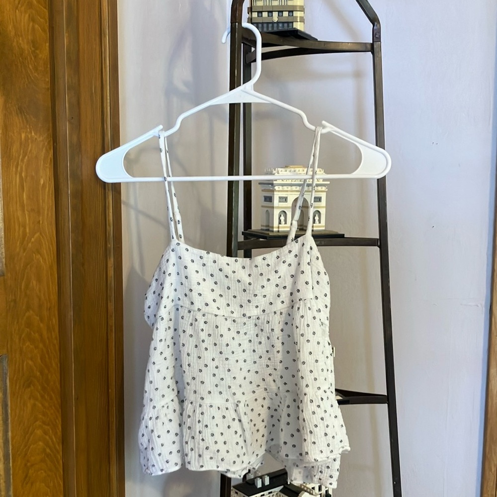 Babydoll Tank - White - Black Flowers